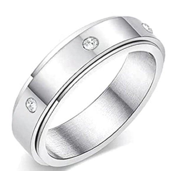Silver CZ and Stainless Steel Fidget Spinner Ring Size 9 Unisex - Picture 3 of 7